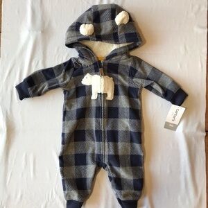 Carter's Baby Boy Plaid Zipper Hooded Snow Suit-Size 3 Months NWT